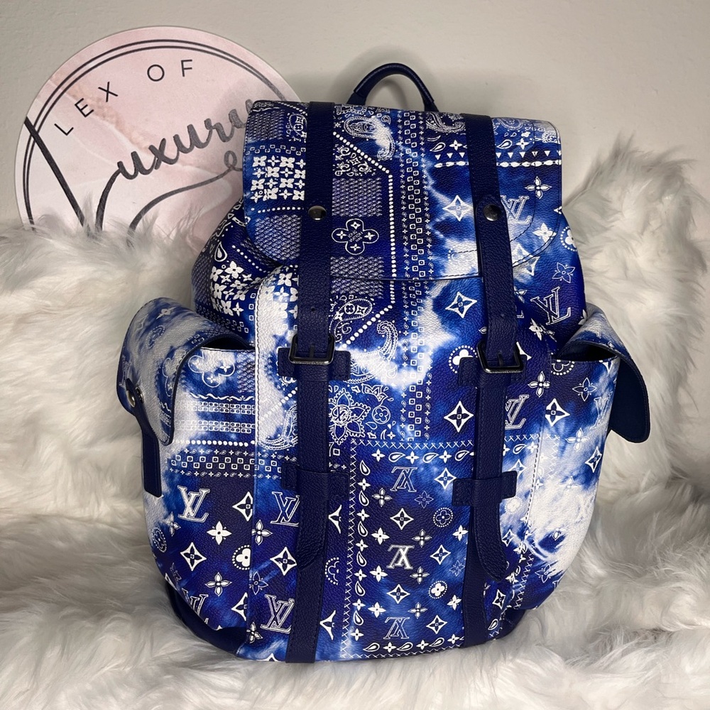 💙💙Louis Vuitton Christopher Backpack MM in Blue Bandana💙💙